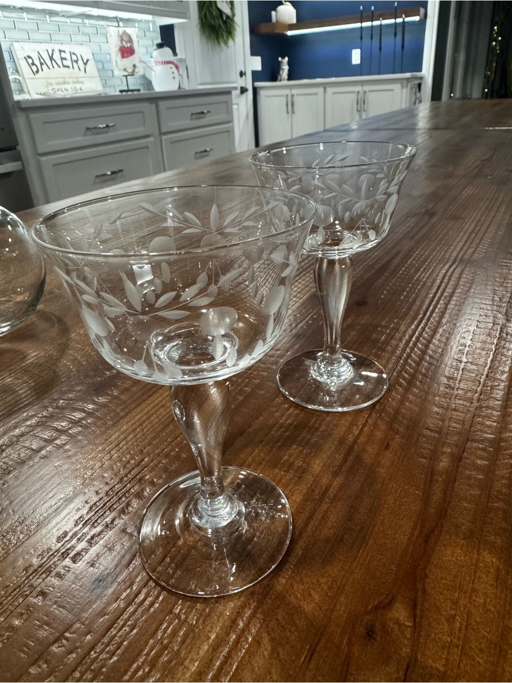 Vintage Crystal Etched Coupe Glasses - Clear (Set of 2)